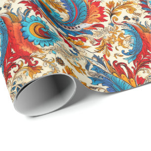 Papier Cadeau Motif abstrait de fleur dorée Paisley 4