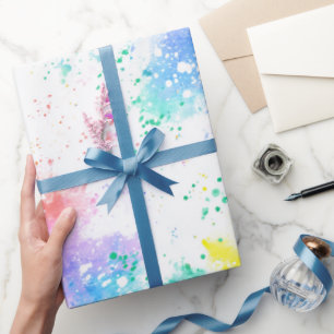 Papier Cadeau Motif Abstrait de Giclée d'Aquarelle Arc-en-Ciel