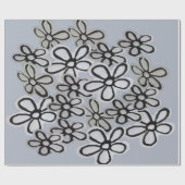 Papier Cadeau motif Abstrait de marguerites noires et blanches (Plat)