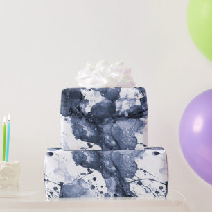 Papier Cadeau Motif Abstrait Éclaboussure Encre Liquide Indigo N