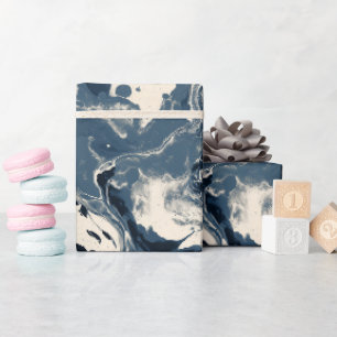 Papier Cadeau Motif Abstrait Éclaboussure Encre Liquide Indigo N