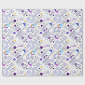 Papier Cadeau Motif Abstrait Géométrique Rétro #4 Bleu Violet ID (Plat)