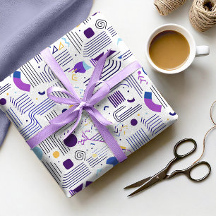 Papier Cadeau Motif Abstrait Géométrique Rétro #4 Bleu Violet ID