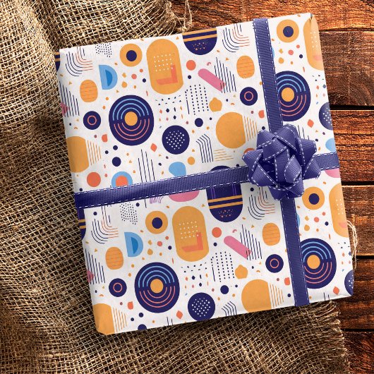 Papier Cadeau Motif abstrait géométrique rétro #7 Indigo ID1067
