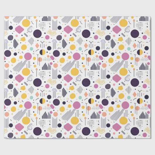 Papier Cadeau Motif Abstrait Géométrique Rétro #8 Magenta ID1067 (Plat)