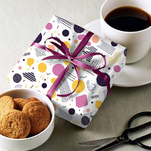 Papier Cadeau Motif Abstrait Géométrique Rétro #8 Magenta ID1067