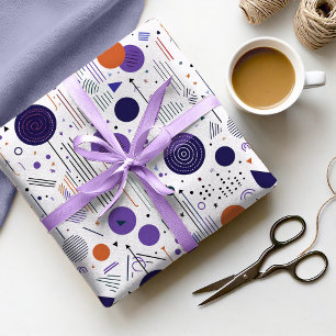 Papier Cadeau Motif Abstrait Géométrique Rétro Pat3 Violet Orang