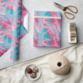 Papier Cadeau Motif Abstrait jouant rose et turquoise