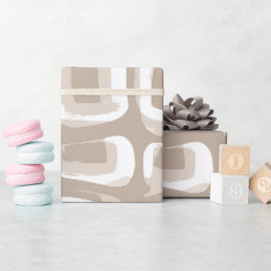 Papier Cadeau Motif Abstrait Moderne Beige Taupe en Mouvement Do