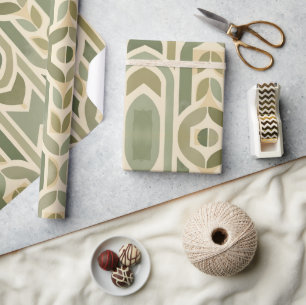 Papier Cadeau Motif Abstrait Moderne du Milieu du Siècle Vert Sa