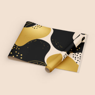 Papier Cadeau Motif Abstrait Moderne Noir et Or Organique