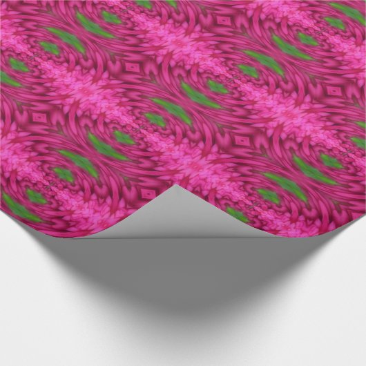 Papier Cadeau Motif Abstrait Rose Chaud Et Vert (Coin)