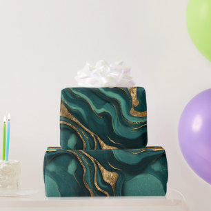Papier Cadeau Motif Abstrait Sombre Fluide Émeraude Luxueux en O