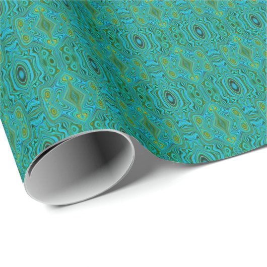 Papier Cadeau Motif Abstrait Trippy Retro Turquoise Chartreuse (Coin rond)