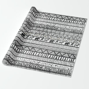 Papier Cadeau Motif africain tribal noir blanc