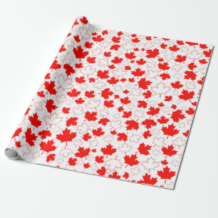 Papier Cadeau Motif aléatoire blanc blanc rouge Feuille d'érab