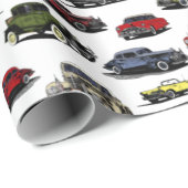 Papier Cadeau Motif aléatoire des voitures d'époque (Coin rond)