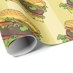 Papier Cadeau Motif alimentaire graphique Retro Cheese Burger