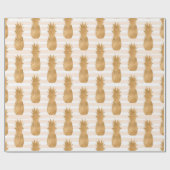 Papier Cadeau Motif Ananas Dorés Tropical (Plat)