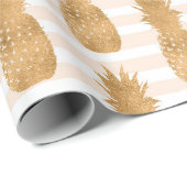Papier Cadeau Motif Ananas Dorés Tropical (Coin rond)