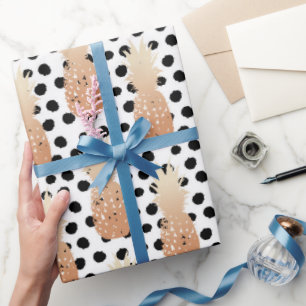 Papier Cadeau Motif Ananas Dorés Tropical 