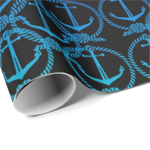 Papier Cadeau Motif Ancre bleu marine