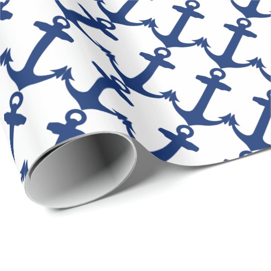 Papier Cadeau Motif Ancre bleu marine (Coin rond)