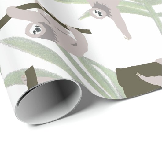 Papier Cadeau Motif animal mignon Sloth en forêt sauvage (Coin rond)