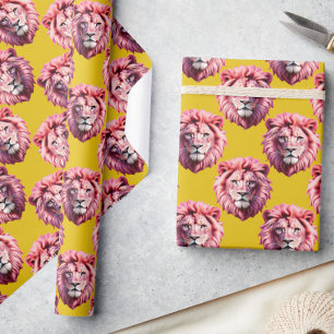 Papier Cadeau Motif animal tête de lion rose design jaune
