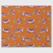 Papier Cadeau Motif animalier Boho Rose Orange Jungle Tigre (Plat)