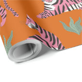 Papier Cadeau Motif animalier Boho Rose Orange Jungle Tigre (Coin rond)