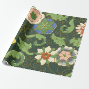 Papier Cadeau Motif antique cloisonné chinois : Vert Jade