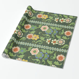 Papier Cadeau Motif antique cloisonné chinois : Vert Jade