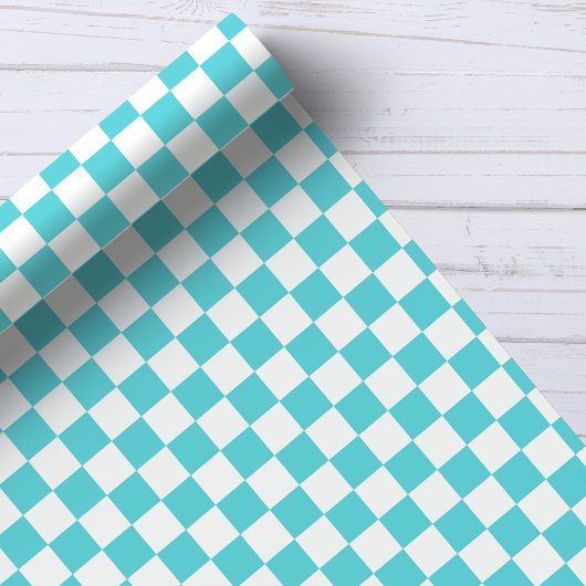Papier Cadeau Motif Aqua et White Checkerboard