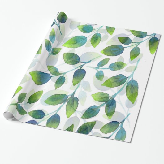 Papier Cadeau Motif Aqua Green Leaf (Déroulé)