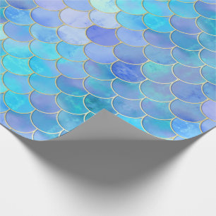 Papier Cadeau Motif Aqua Pearlescent & Gold Mermaid