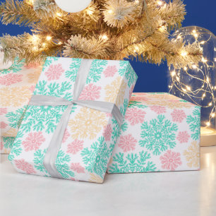 Papier Cadeau Motif Aqua Pink et Gold Snowflakes