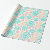 Papier Cadeau Motif Aqua Pink et Gold Snowflakes (Déroulé)
