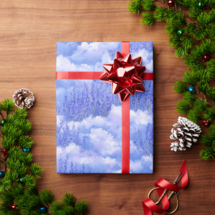 Papier Cadeau Motif aquarelle champ de lavande bleu ciel rêveur
