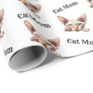 Papier Cadeau Motif aquarelle Chat Maman Bambino qui regarde