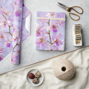 Papier Cadeau Motif aquarelle chic lilas pêche orchidée douce