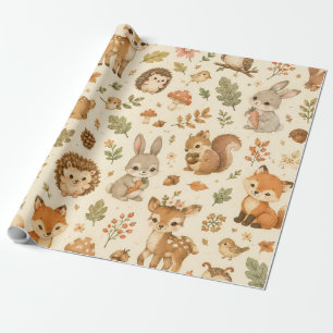 Papier Cadeau Motif aquarelle d'animaux mignons de la forêt