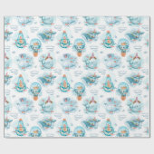 Papier Cadeau Motif aquarelle de baleines nautiques mignonnes (Plat)