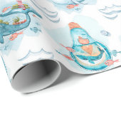 Papier Cadeau Motif aquarelle de baleines nautiques mignonnes (Coin rond)