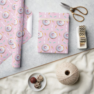 Papier Cadeau Motif aquarelle de beignet mignon avec pépites