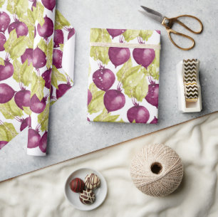 Papier Cadeau Motif aquarelle de betterave peint à la main