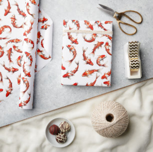Papier Cadeau Motif aquarelle de carpes koï