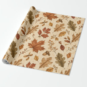 Papier Cadeau Motif aquarelle de feuilles d'automne