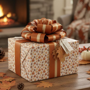 Papier Cadeau Motif aquarelle de feuilles d'érable brun doré rus