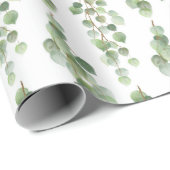 Papier Cadeau Motif aquarelle de feuilles et branches d'eucalypt (Coin rond)